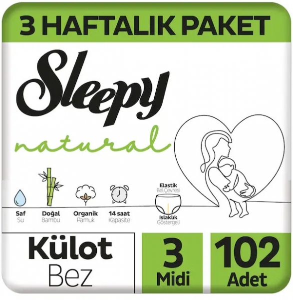 Sleepy Natural Külot Bez 3 Beden 102 Adet Bebek Bezi