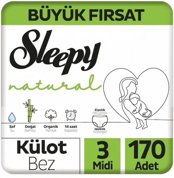 Sleepy Natural Külot Bez 3 Beden 170 Adet Bebek Bezi