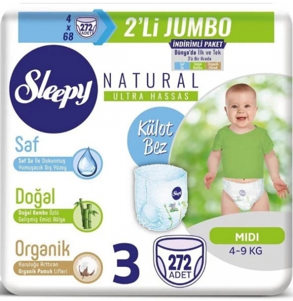 Sleepy Natural Külot Bez 3 Beden 272 Adet Bebek Bezi