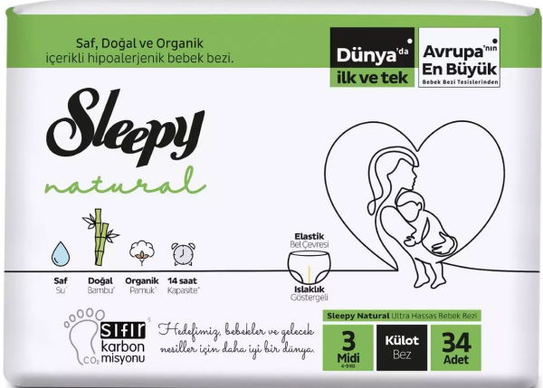 Sleepy Natural Külot Bez 3 Beden 34 Adet Bebek Bezi