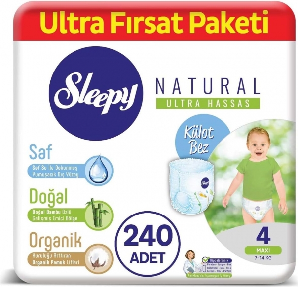 Sleepy Natural Külot Bez 4 Beden 240 Adet Bebek Bezi