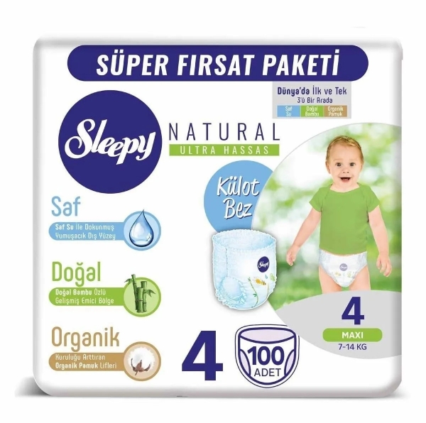 Sleepy Natural Külot Bez 4 Beden 100 Adet Bebek Bezi