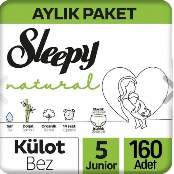 Sleepy Natural Külot Bez 5 Beden 160 Adet Bebek Bezi