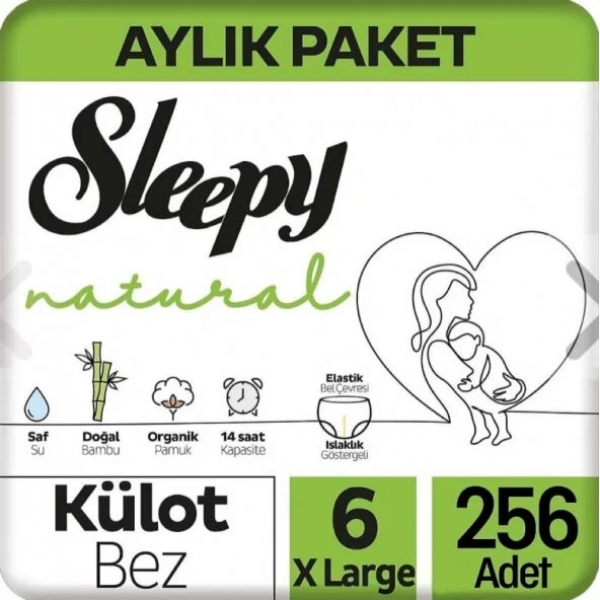 Sleepy Natural Külot Bez 6 Beden 256 Adet Bebek Bezi