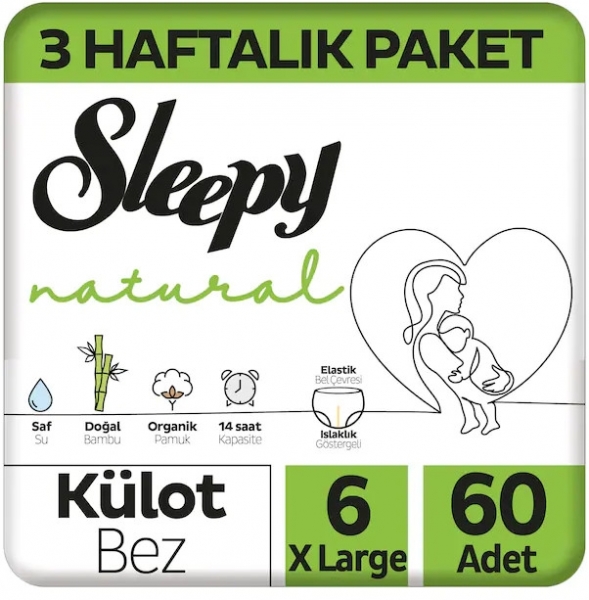 Sleepy Natural Külot Bez 6 Beden 60 Adet Bebek Bezi