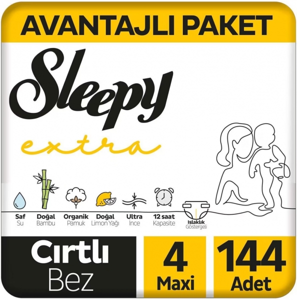 Sleepy Extra Günlük Aktivite 4 Beden 144 Adet Bebek Bezi