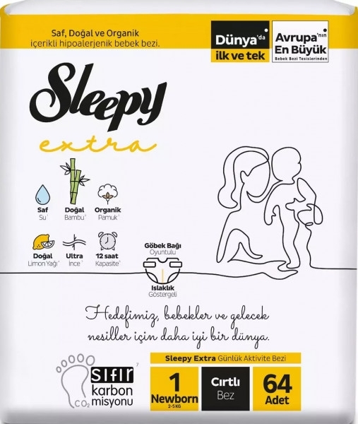 Sleepy Extra Günlük Aktivite 1 Beden 64 Adet Bebek Bezi