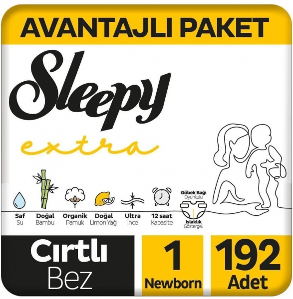 Sleepy Extra Günlük Aktivite 1 Beden 192 Adet Bebek Bezi