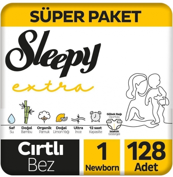 Sleepy Extra Günlük Aktivite 1 Beden 128 Adet Bebek Bezi