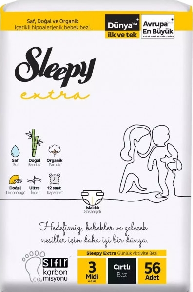 Sleepy Extra Günlük Aktivite 3 Beden 56 Adet Bebek Bezi