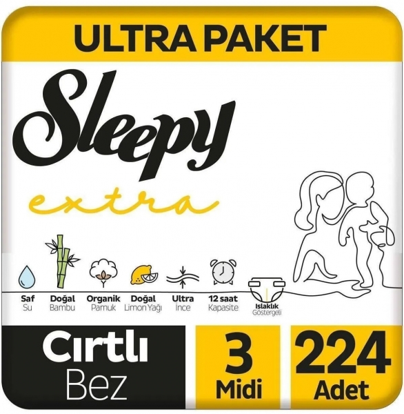 Sleepy Extra Günlük Aktivite 3 Beden 224 Adet Bebek Bezi