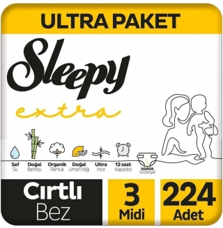 Sleepy Extra Günlük Aktivite 3 Beden 224 Adet Bebek Bezi