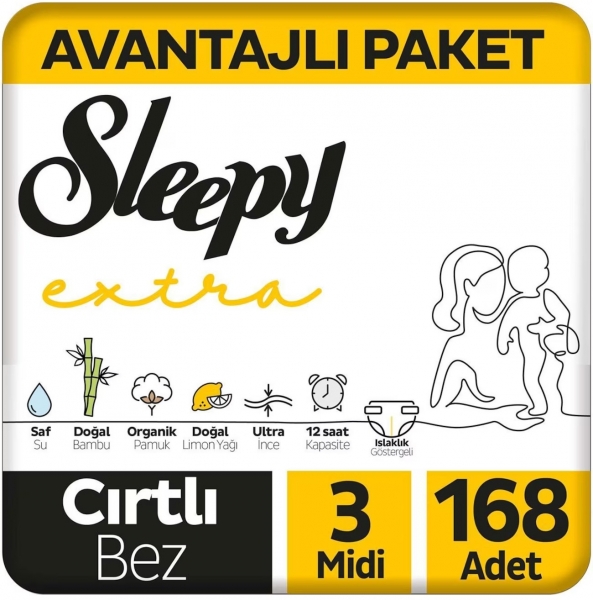 Sleepy Extra Günlük Aktivite 3 Beden 168 Adet Bebek Bezi
