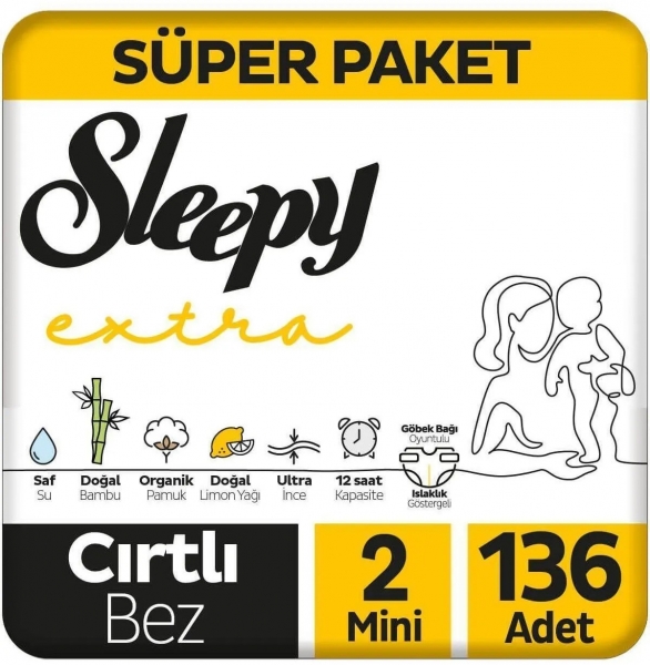 Sleepy Extra Günlük Aktivite 2 Beden 136 Adet Bebek Bezi