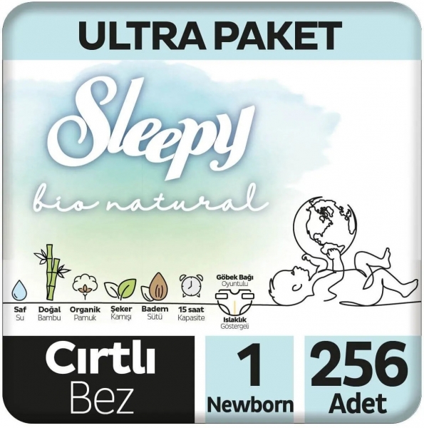 Sleepy Bio Natural 1 Beden 256 Adet Bebek Bezi