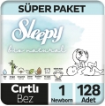 Sleepy Bio Natural 1 Beden 128 Adet Bebek Bezi