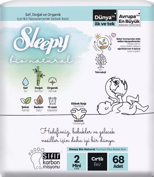Sleepy Bio Natural 2 Beden 68 Adet Bebek Bezi