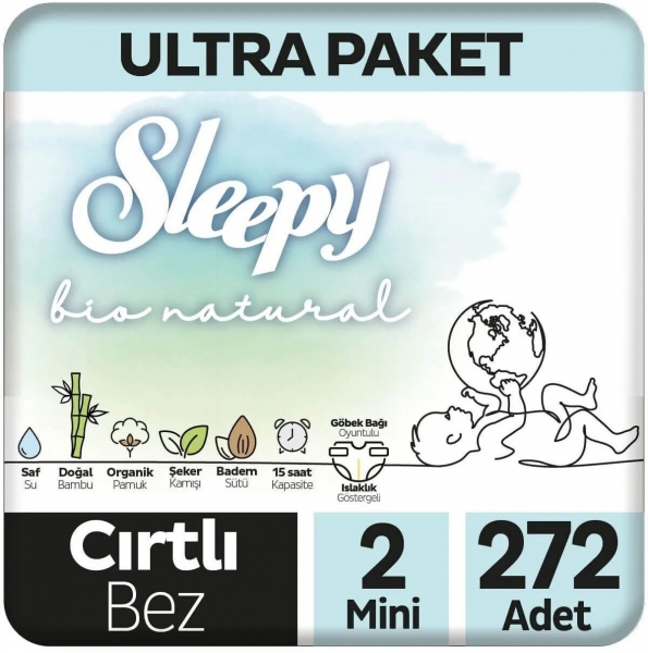 Sleepy Bio Natural 2 Beden 272 Adet Bebek Bezi