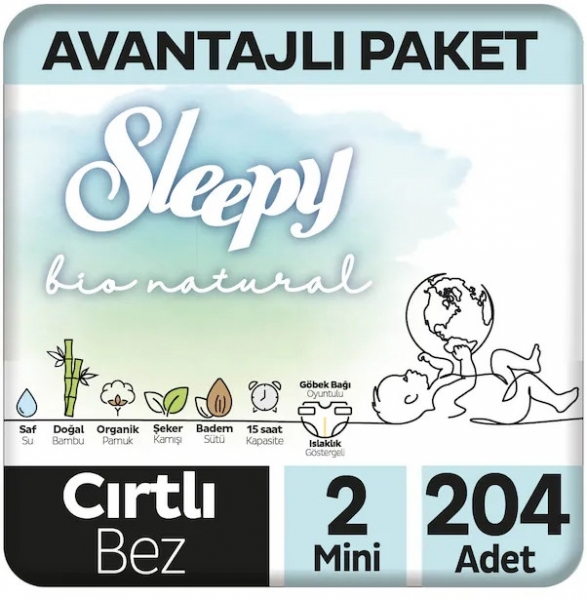 Sleepy Bio Natural 2 Beden 204 Adet Bebek Bezi