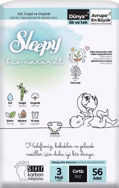 Sleepy Bio Natural 3 Beden 56 Adet Bebek Bezi