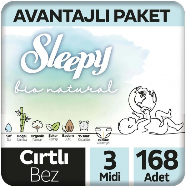 Sleepy Bio Natural 3 Beden 168 Adet Bebek Bezi
