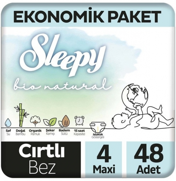 Sleepy Bio Natural 4 Beden 48 Adet Bebek Bezi