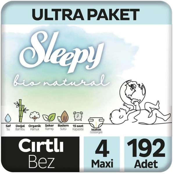 Sleepy Bio Natural 4 Beden 192 Adet Bebek Bezi