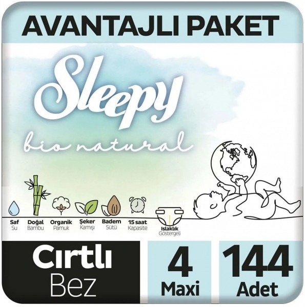 Sleepy Bio Natural 4 Beden 144 Adet Bebek Bezi