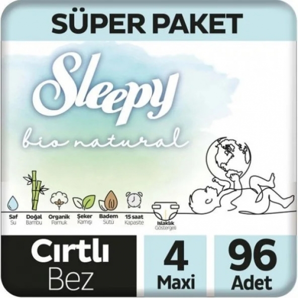 Sleepy Bio Natural 4 Beden 96 Adet Bebek Bezi