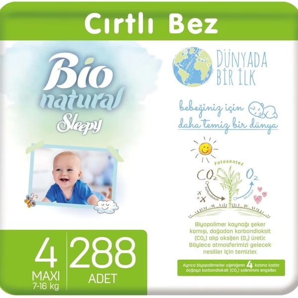 Sleepy Bio Natural 4 Beden 288 Adet Bebek Bezi