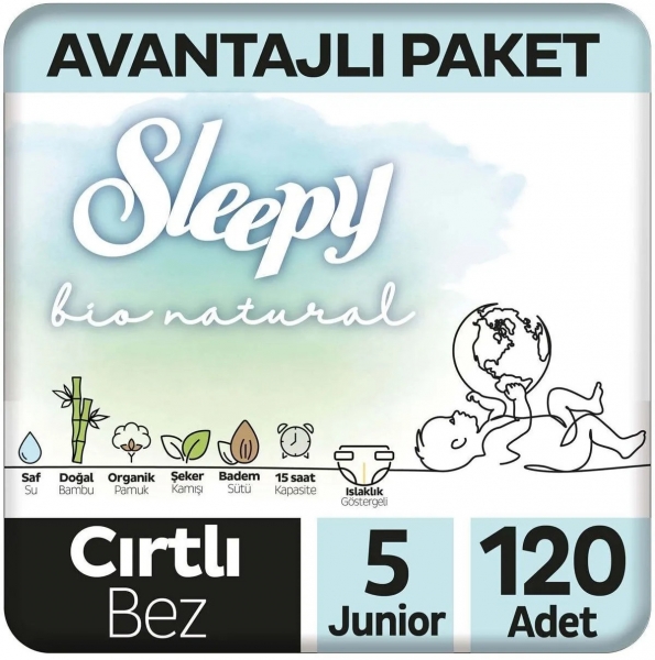 Sleepy Bio Natural 5 Beden 120 Adet Bebek Bezi