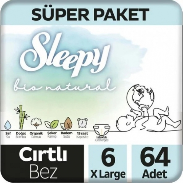 Sleepy Bio Natural 6 Beden 64 Adet Bebek Bezi