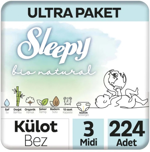 Sleepy Bio Natural Külot Bez 3 Beden 224 Adet Bebek Bezi