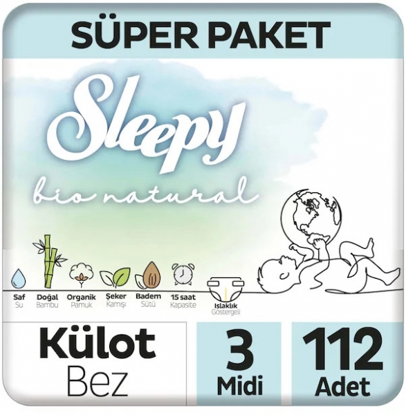 Sleepy Bio Natural Külot Bez 3 Beden 112 Adet Bebek Bezi