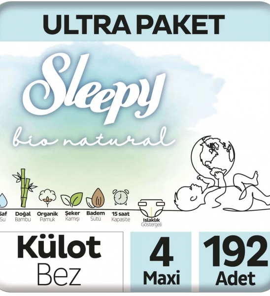Sleepy Bio Natural Külot Bez 4 Beden 192 Adet Bebek Bezi
