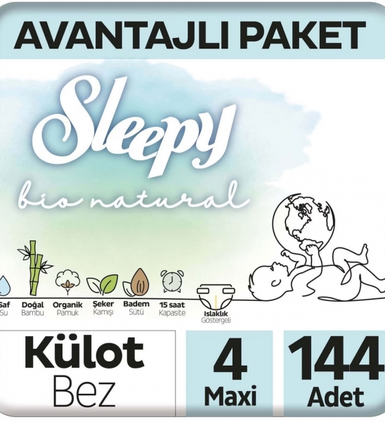 Sleepy Bio Natural Külot Bez 4 Beden 144 Adet Bebek Bezi