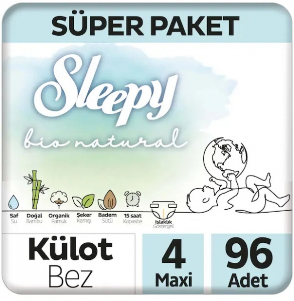 Sleepy Bio Natural Külot Bez 4 Beden 96 Adet Bebek Bezi