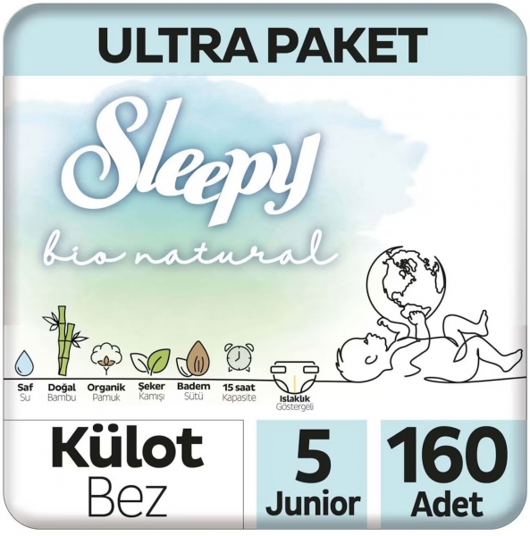 Sleepy Bio Natural Külot Bez 5 Beden 160 Adet Bebek Bezi