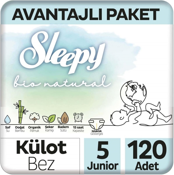 Sleepy Bio Natural Külot Bez 5 Beden 120 Adet Bebek Bezi