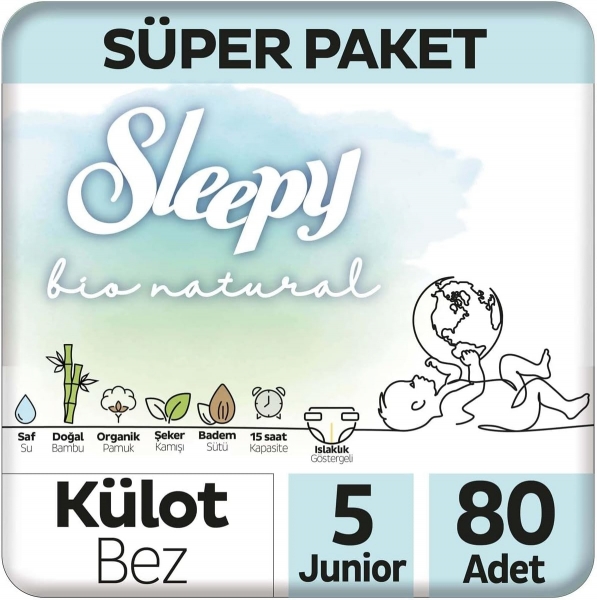 Sleepy Bio Natural Külot Bez 5 Beden 80 Adet Bebek Bezi