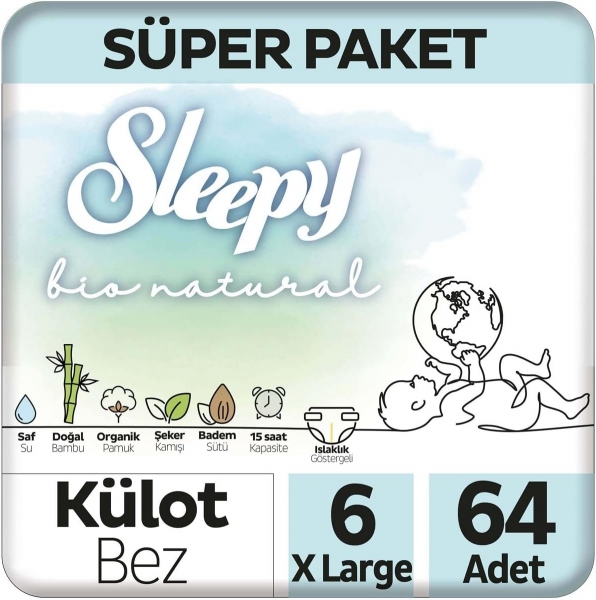 Sleepy Bio Natural Külot Bebek Bezi 6 Beden 64 Adet Bebek Bezi