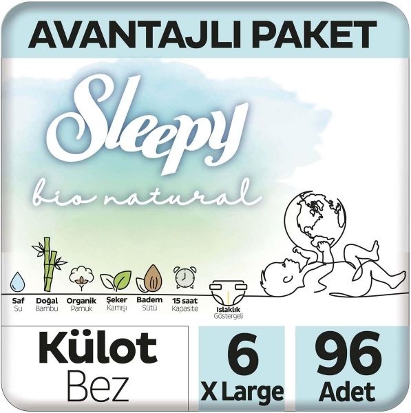 Sleepy Bio Natural Külot Bebek Bezi 6 Beden 96 Adet Bebek Bezi