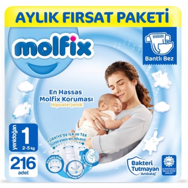 Molfix 1 Beden 216 Adet Bebek Bezi