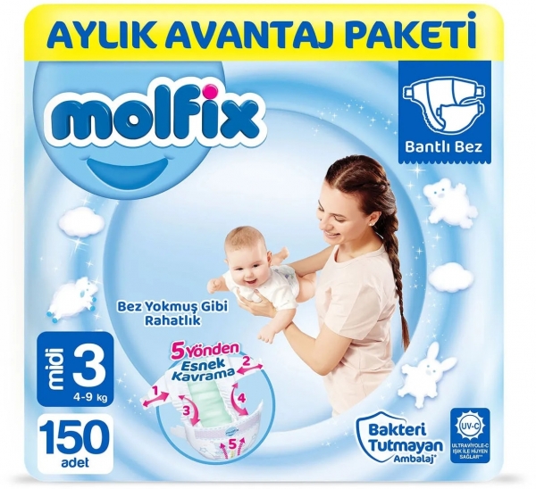 Molfix 3 Beden 150 Adet Bebek Bezi