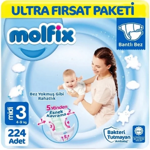 Molfix 3 Beden 224 Adet Bebek Bezi