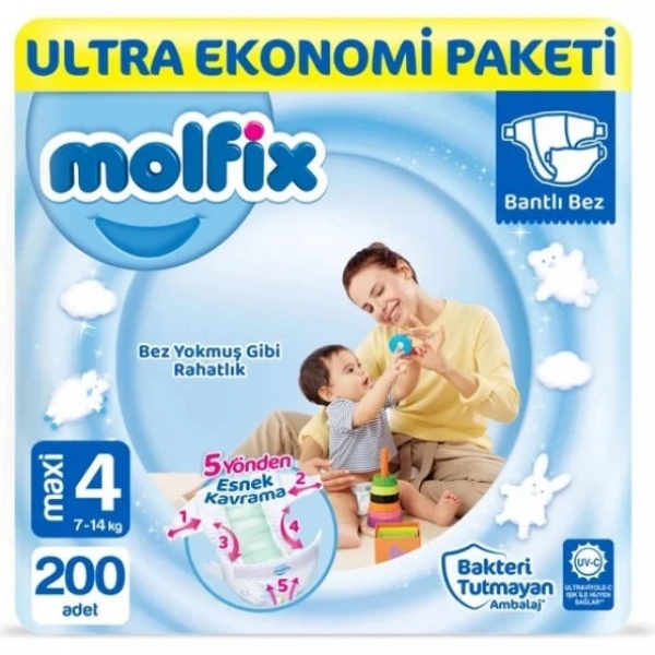 Molfix 4 Beden 200 Adet Bebek Bezi
