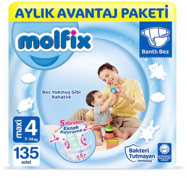 Molfix 4 Beden 135 Adet Bebek Bezi