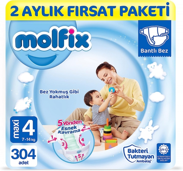 Molfix 4 Beden 304 Adet Bebek Bezi