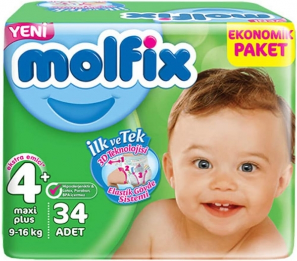 Molfix 4+ Beden 34 Adet Bebek Bezi