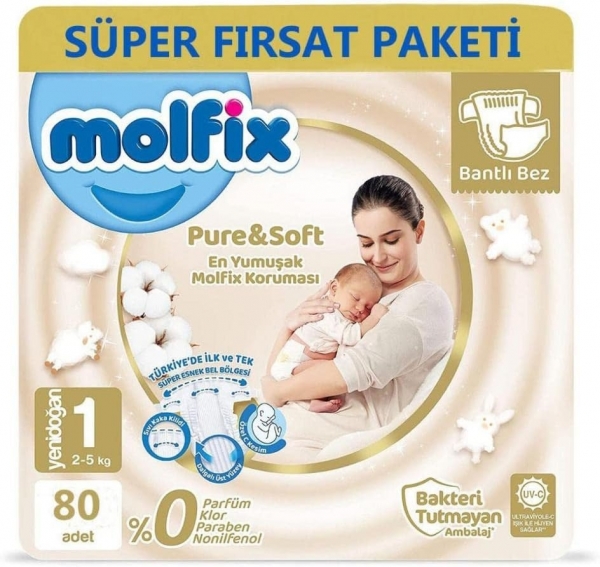Molfix Pure&Soft 1 Beden 80 Adet Bebek Bezi